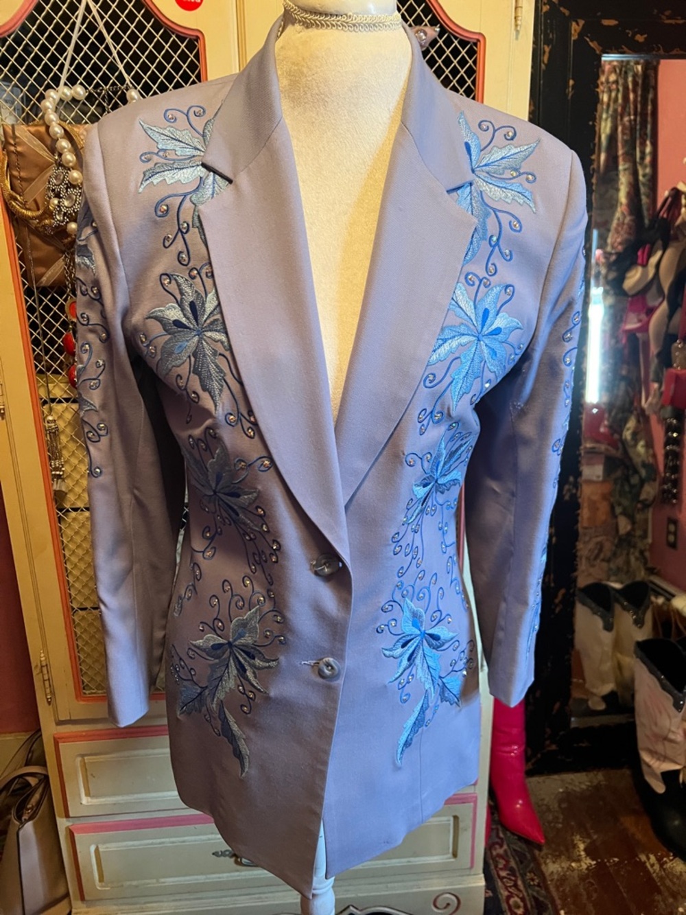 Lavender Embroidered Blazer Jacket - Women's Tailored Suit Jacket